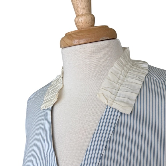 Sandro Paris Oversized Blue and White Striped Button Down Shirt Size 2 - Picture 6 of 12